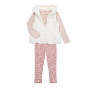 Calvin Klein Baby Girl's 3-piece Faux Fur Vest, Top & Pants Set In Pink